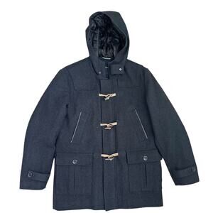 Nautica Men’s M Wool Blend Toggle Duffle Coat Hooded Quilted Lined Black